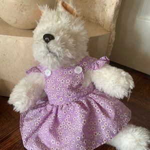 White Dog Stuffed Animal with Floral Dress
